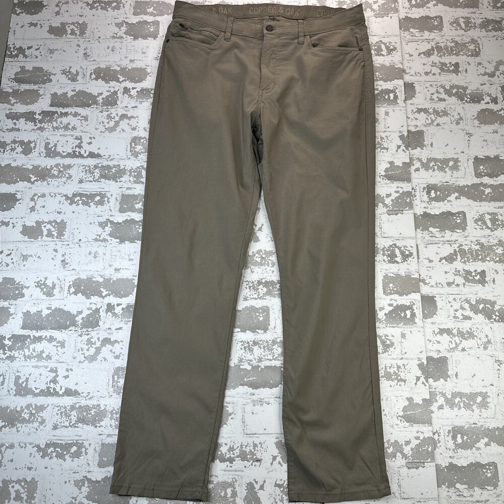 Copper & Oak Pants Mens 38x32 Khaki Taupe Stretch Straight Leg Casual